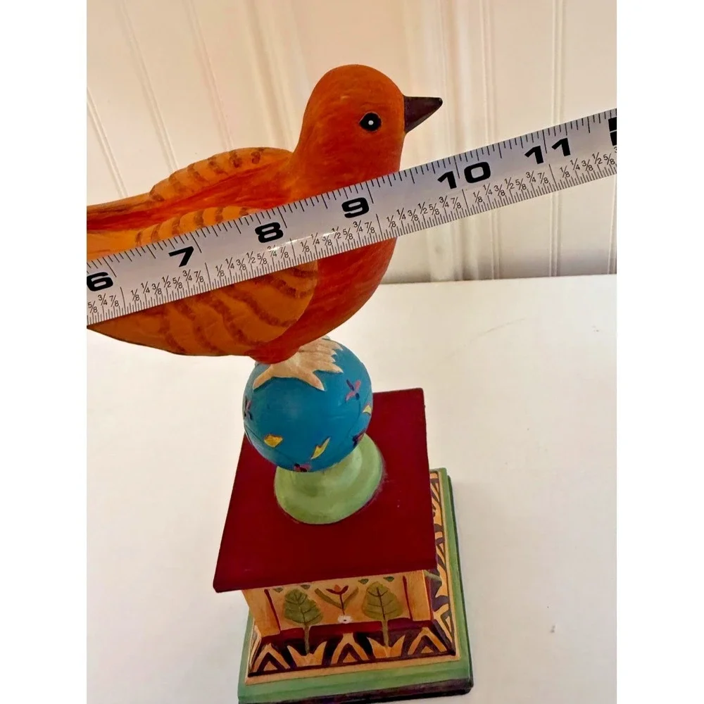Fitz And Floyd Global Market Bird Figurine Folk Art Mixed‎ Materials Wooden Base